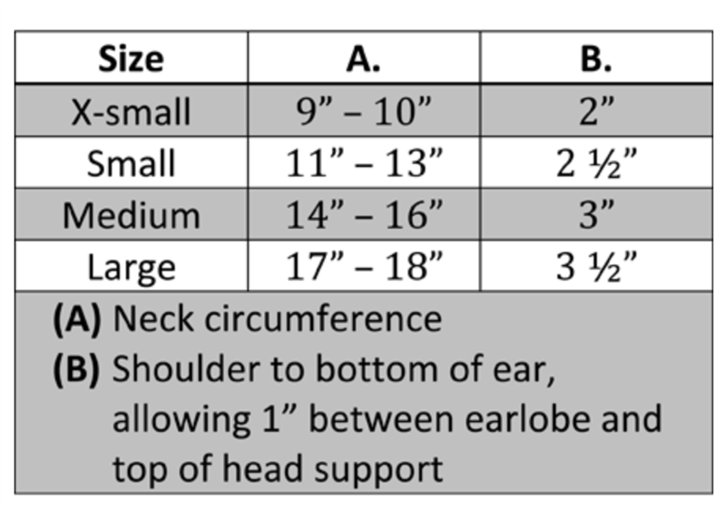 Danmar Side Opening Head Support - Sizing