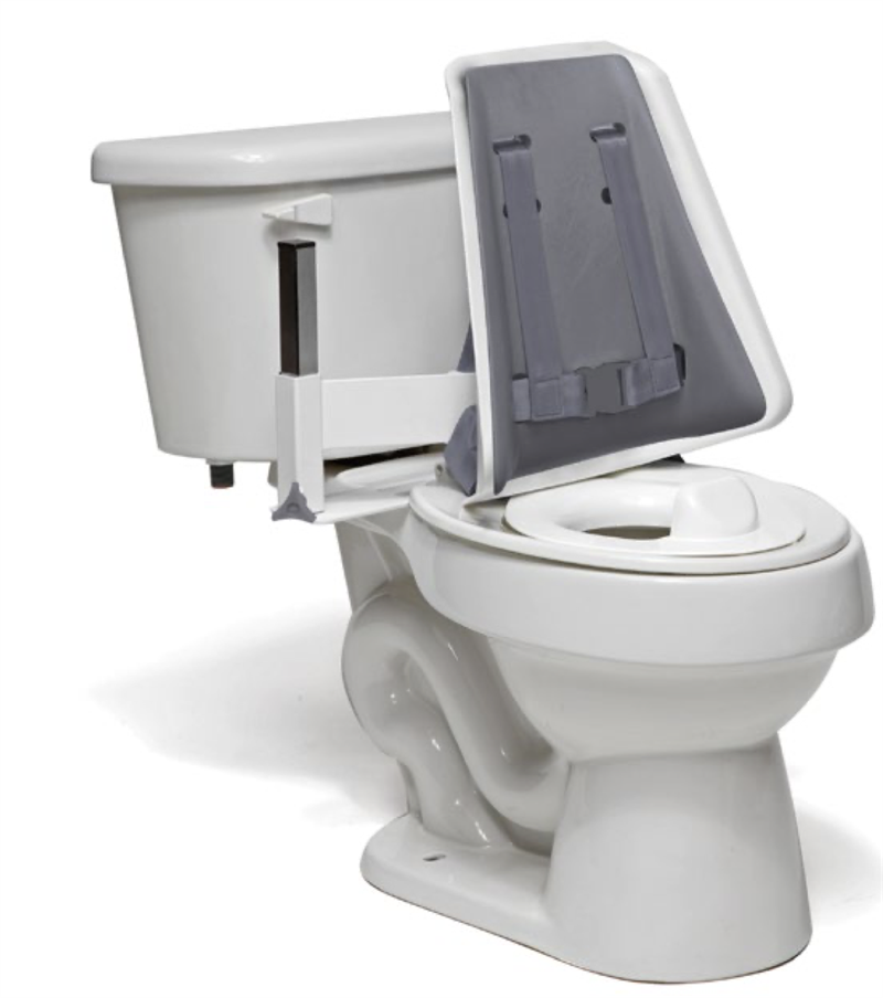 Inspired by Drive Contour Series Toilet Support in Hi-Back option|Toilet support with armrests and footrests package (Lo-Back option)|Inspired by Drive Contour Series Toilet Support in Lo-Back option|Plastic reducer ring option (comes standard with Small and Medium Reduced)|Optional Soft-Flex Splashguard|Small and Medium (Reduced Depth option) come with U-Shaped base|Padded reducer ring is available in x-small and small
