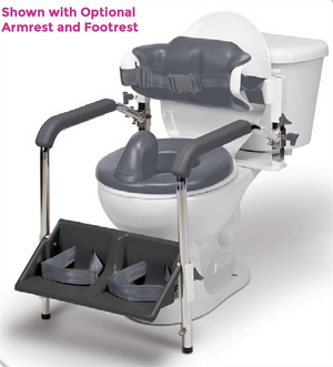 Inspired by Drive Contour Series Toilet Support in Hi-Back option|Toilet support with armrests and footrests package (Lo-Back option)|Inspired by Drive Contour Series Toilet Support in Lo-Back option|Plastic reducer ring option (comes standard with Small and Medium Reduced)|Optional Soft-Flex Splashguard|Small and Medium (Reduced Depth option) come with U-Shaped base|Padded reducer ring is available in x-small and small
