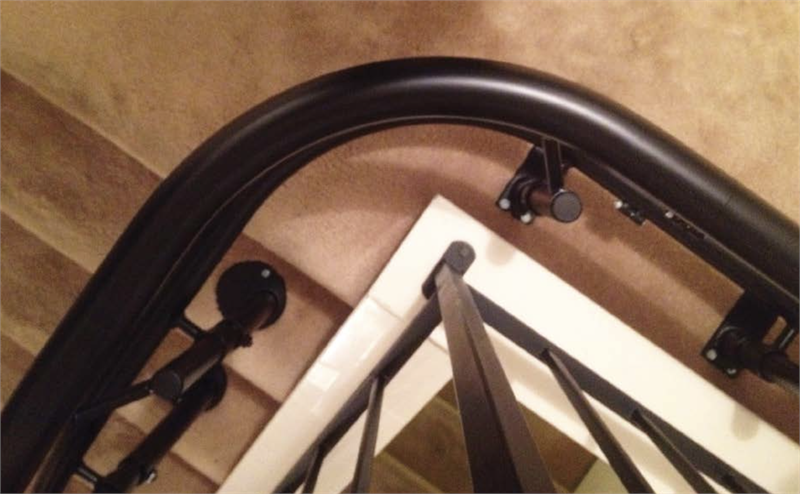 Helix Stair lift is custom made |Stair lift is custom fit to your unique staircase|Plush seat with flip up arms and wide, non-slip footrest|Great for spiral, 90 degree, or 180 degree staircases|Add accessibility to several flights of stairs with the Helix|Several finishes are available for the smooth glide rail|Seat easily folds to create more space on stairways|Curved stair lift can be used indoor or outdoor|Seat folds tight and compact|