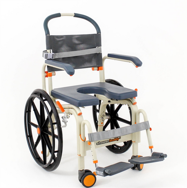 ShowerBuddy Roll-in Buddy Solo|Roll-in Buddy Solo w/Optional Splash Guard|Roll-in Buddy Solo w/Included Commode Pail|ShowerBuddy Roll-in Buddy Solo - Bodypoint Belt *Optional*|ShowerBuddy Roll-in Buddy Solo - Measurements|Optional Seat Overlay|Optional Closed Front Seat|Optional Flat Footplate 18"