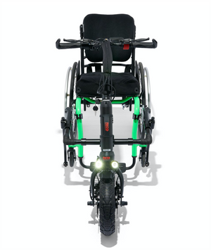 Front view of Firefly 2.5 attached to wheelchair