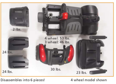 Disassembled BuzzAround EX 3-Wheel Scooter