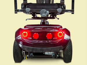 CityRider 4-Wheel Mid Size Scooter in Sunset Orange|CityRider 4-Wheel Mid Size Scooter in Red|CityRider 4-Wheel Mid Size Scooter in Sunset Orange|CityRider 4-Wheel Lighting System|CityRider 4-Wheel Mid Size Scooter in Black|Control Panel on the CityRider 4-Wheel Mid Size Scooter|Wheels grip surfaces and make inclines easy on the CityRider|Crushproof basket attaches to the front of the CityRider for convenience|Optional Electric Horn with 3 sounds|Optional deluxe cup holder|Optional Safety Flag