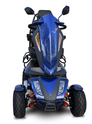 EV Rider Vita Monster Scooter |EV Rider Vita Monster Scooter|EV Rider Vita Monster Scooter adjustable tiller|Vita  Monster all-terrain scooter with comfortable captains' chair supports up to 350 lbs.|Vita Monster with double a-arm front suspension|Blue Sapphire  Vita Monster|EV Rider Vita Monster Scooter|Blue Sapphire  Vita Monster|Optional Electric Horn with 3 sounds|Optional deluxe cup holder|Optional Safety Flag|EV Rider Vita Monster Scooter