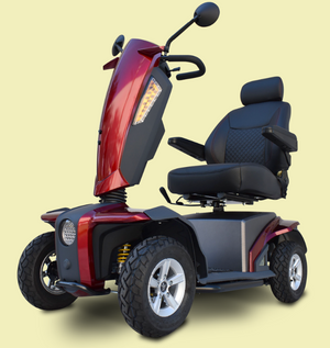 Red VitaXpress 4-Wheel Scooter|Red VitaXpress 4-Wheel Scooter|Blue VitaXpress 4-wheel Scooter|Optional Electric Horn with 3 sounds|Optional deluxe cup holder|Optional Safety Flag