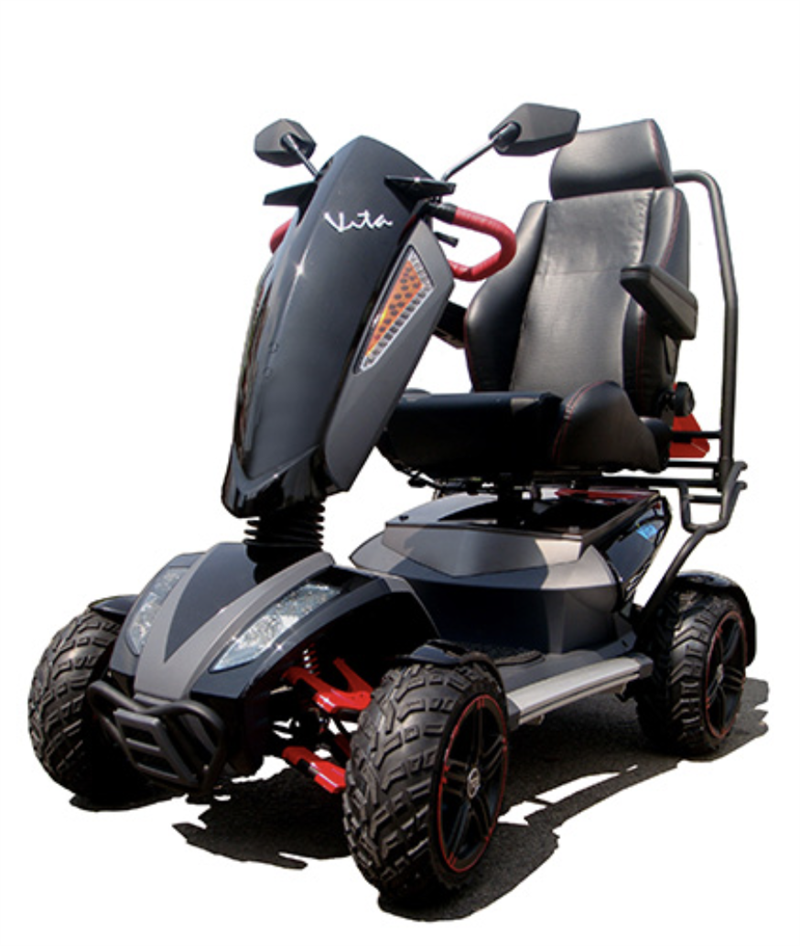 EV Rider Vita Monster Scooter |EV Rider Vita Monster Scooter|EV Rider Vita Monster Scooter adjustable tiller|Vita  Monster all-terrain scooter with comfortable captains' chair supports up to 350 lbs.|Vita Monster with double a-arm front suspension|Blue Sapphire  Vita Monster|EV Rider Vita Monster Scooter|Blue Sapphire  Vita Monster|Optional Electric Horn with 3 sounds|Optional deluxe cup holder|Optional Safety Flag|EV Rider Vita Monster Scooter