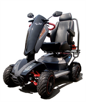 EV Rider Vita Monster Scooter |EV Rider Vita Monster Scooter|EV Rider Vita Monster Scooter adjustable tiller|Vita  Monster all-terrain scooter with comfortable captains' chair supports up to 350 lbs.|Vita Monster with double a-arm front suspension|Blue Sapphire  Vita Monster|EV Rider Vita Monster Scooter|Blue Sapphire  Vita Monster|Optional Electric Horn with 3 sounds|Optional deluxe cup holder|Optional Safety Flag|EV Rider Vita Monster Scooter