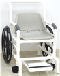 MJM Self-Propelled Pool Access Rehab Shower Chair|The standard sliding footrest.|Optional Lap Security Bar is best for added stability during transfers|The adjustable lap belt that comes standard with the shower chair.|Upgrade your front casters to the 3" Total Lock Caster