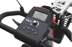 Integrated LCD console display monitors odometer, fault codes and battery.