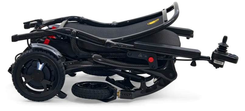 Golden Cricket Power Wheelchair by Golden Technologies|Convenient under seat storage bag for the Golden Cricket Power Wheelchair|Convenient USB Charging Port|Compact Joystick|Easy One Step Folding for Transport|Right Side of Golden Cricket Power Wheelchair|Front View of the Golden Cricket by Golden Technologies|Side View of the Golden Cricket Power Wheelchair by Golden Technologies|Left Side of the Golden Cricket by Golden Technologies