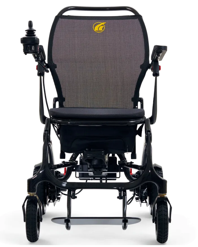 Golden Cricket Power Wheelchair by Golden Technologies|Convenient under seat storage bag for the Golden Cricket Power Wheelchair|Convenient USB Charging Port|Compact Joystick|Easy One Step Folding for Transport|Right Side of Golden Cricket Power Wheelchair|Front View of the Golden Cricket by Golden Technologies|Side View of the Golden Cricket Power Wheelchair by Golden Technologies|Left Side of the Golden Cricket by Golden Technologies