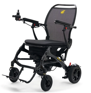 Golden Cricket Power Wheelchair by Golden Technologies|Convenient under seat storage bag for the Golden Cricket Power Wheelchair|Convenient USB Charging Port|Compact Joystick|Easy One Step Folding for Transport|Right Side of Golden Cricket Power Wheelchair|Front View of the Golden Cricket by Golden Technologies|Side View of the Golden Cricket Power Wheelchair by Golden Technologies|Left Side of the Golden Cricket by Golden Technologies