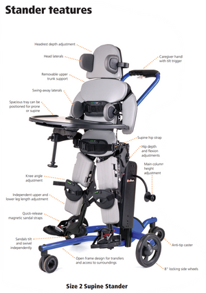 Features and options for Size 2 Supine Stander