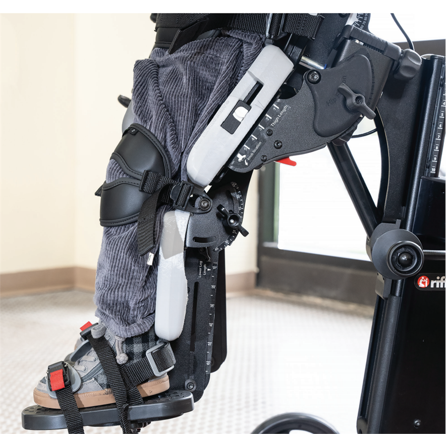 Optional advanced legs with adjustable knee, ankle angles and leg length for new size 3 stander by Rifton.