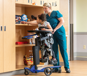 The raised position help reach items on shelves moves up or down 14" with a crank