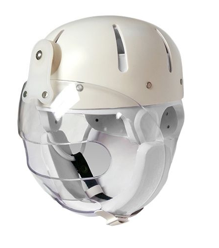 Danmar Hard Shell Helmet with Faceguard, clear face guard pivots to the top of the helmet , strong polyethylene shell