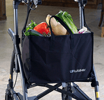 UPWalker Lite Mobility Stand Up Walking Aid by LifeWalker|UPWalker Lite Mobility Stand Up Walking Aid by LifeWalker with user|Optional flashlight attaches to your walker to light dark paths|Add tons of storage with the Luxury Personal Item Bag|Great for shopping trips, the optional Shopping Bag straps on the front