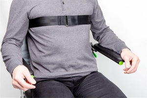 Optional chest strap fastens with Velcro and should be used w/ pelvic belt