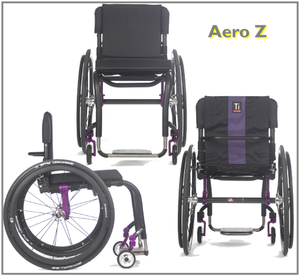 Front, back and side views of the TiLite Aero Z Aluminum Wheelchair, custom-fitted to each individual user.