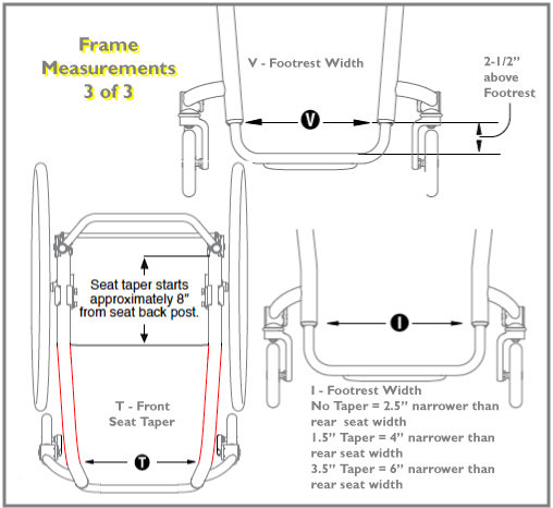Measure from inside front frame tube to inside of opposite front frame tube 2.5" above footrest on the Aero Z Aluminium Wheelchair from TiLite.