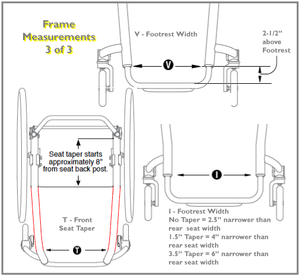 Measure from inside front frame tube to inside of opposite front frame tube 2.5" above footrest on the Aero Z Aluminium Wheelchair from TiLite.