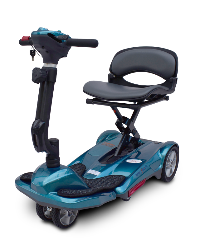 Transport M Easy Move Folding Scooter in purple|Transport M Easy Move Folding Scooter in blue by EV Rider|Transport M Easy Move Folding Scooter in copper|Transport M Easy Move Folding Scooter in red|8 inch solid, flat free tires and dual|Rear anti-tipper caster|Optional Electric Horn with 3 sounds|Optional deluxe cup holder|OPtional Deluxe Tiller bag|Optional Tiller and Seat Cover set ( 2pc)