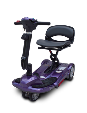 Transport M Easy Move Folding Scooter in purple|Transport M Easy Move Folding Scooter in blue by EV Rider|Transport M Easy Move Folding Scooter in copper|Transport M Easy Move Folding Scooter in red|8 inch solid, flat free tires and dual|Rear anti-tipper caster|Optional Electric Horn with 3 sounds|Optional deluxe cup holder|OPtional Deluxe Tiller bag|Optional Tiller and Seat Cover set ( 2pc)