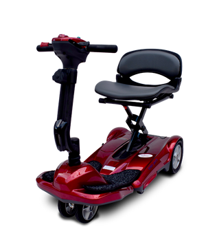 Transport M Easy Move Folding Scooter in purple|Transport M Easy Move Folding Scooter in blue by EV Rider|Transport M Easy Move Folding Scooter in copper|Transport M Easy Move Folding Scooter in red|8 inch solid, flat free tires and dual|Rear anti-tipper caster|Optional Electric Horn with 3 sounds|Optional deluxe cup holder|OPtional Deluxe Tiller bag|Optional Tiller and Seat Cover set ( 2pc)