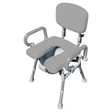 UltraCommode Folding Commode Chair in gray|UltraCommode Folding Commode Chair in blue|Fold compactly for ease of storage anywhere!|UltraCommode Folding Commode Chair folds compactly|Large commode pail comes standard|Chair is lightweight and portable|Seat can be used in the shower|UltraCommode Folding Commode Chair diagram