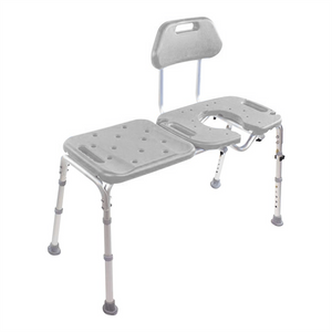 All-Access Bath Transfer Bench With Cutout in Blue|All-Access Bath Transfer Bench With Cutout in Gray|All-Access Bath Transfer Bench Without Cutout in Blue|All-Access Bath Transfer Bench With Cutout Dimensions|Benchmate Split Shower Curtain in Beige is Optional|Benchmate Split Shower Curtain in White is Optional