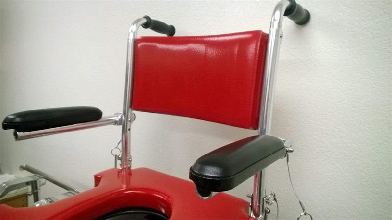 Go-Anywhere Commode N Shower Chair|Go-Anywhere Commode N Shower Chair|Optional foam armrest|Optional 4 in. armrest extenders|Optional Arm Troughs Pair|Optional Calf Strap|Optional - carry case, front and back view with retractable handles|Optional angle adjustable footrest|No Tools needed to assemble or disassemble|Optional 2-way adjustable headrest|Optional Filler cushion for side cut-outs|Optional Slide out commode and pan|Optional Waist Positioning Belt