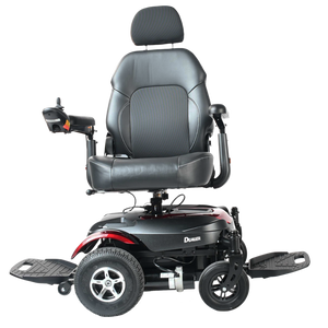 Merits Dualer P312 power wheelchair in Candy Apple Red, side view
