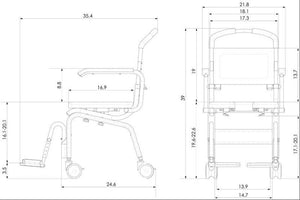 Roll-in Buddy Lite by Showerbuddy|Roll-in Buddy Lite Shower Chair by Showerbuddy|Showerbuddy Roll-In Buddy Lite|Showerbuddy Roll-In Buddy Lite|Showerbuddy Roll-In Buddy Lite|Optional Cushion Seat Overlay|Optional Front Closed Seat|Optional Chest/Lap Belt|Measurements