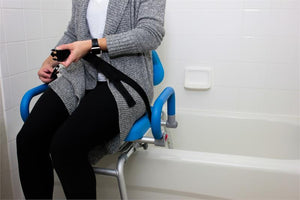 Adjustable snap lap belt comes standard to create safer transfers