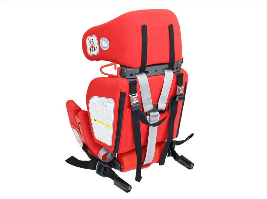 Convaid Carrot 3 Booster Seat|Convaid Carrot 3 Booster Seat in Black|Booster Seat in Red with Optional Booster Support Tray|Optional 3D Body Balance Pads come in Left and Right (Pair)|Seat Angle Adjustment Wedge (Shown in blue)|FAA Fixing Strap to Aircraft Seat for Convaid Carrot 3