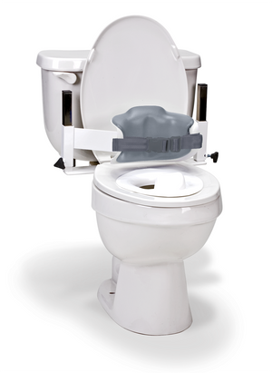 Inspired by Drive Contour Series Toilet Support in Hi-Back option|Toilet support with armrests and footrests package (Lo-Back option)|Inspired by Drive Contour Series Toilet Support in Lo-Back option|Plastic reducer ring option (comes standard with Small and Medium Reduced)|Optional Soft-Flex Splashguard|Small and Medium (Reduced Depth option) come with U-Shaped base|Padded reducer ring is available in x-small and small