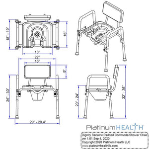 Bariatric Dignity Padded Commode by Platinum Health|Measurements for the Bariatric Dignity Padded Commode