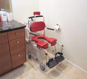 Go-Anywhere Adjustable Commode N Shower Chair rolls over most toilets