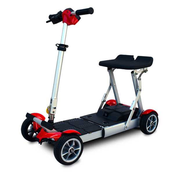Gypsy Folding Scooter by EV Rider in Gypsy Red|Gypsy Red Gypsy scooter folded flat|Ocean Blue Gypsy scooter standing upright for ease of storage in a closet|Handle can be folded down on Gypsy scooter while stood upright|Gypsy scooter in Pearl Green|Gypsy scooter in Ocean Blue|Gypsy scooter in Pearl Green folded flat with handle flat down|Optional Electric Horn with 3 sounds|Optional deluxe cup holder|Optional  deluxe Tiller bag|Optional Tiller and Seat Cover set ( 2pc)