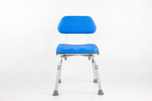 ComfortAble Padded Shower Chair by Platinum Health in blue|ComfortAble Padded Shower Chair with backrest removed|Remove both arms to create a stool|Remove one or both padded arms to customize your chair!|ComfortAble Padded Shower Chair with both arms removed|ComfortAble Padded Shower Chair diagram with measurements