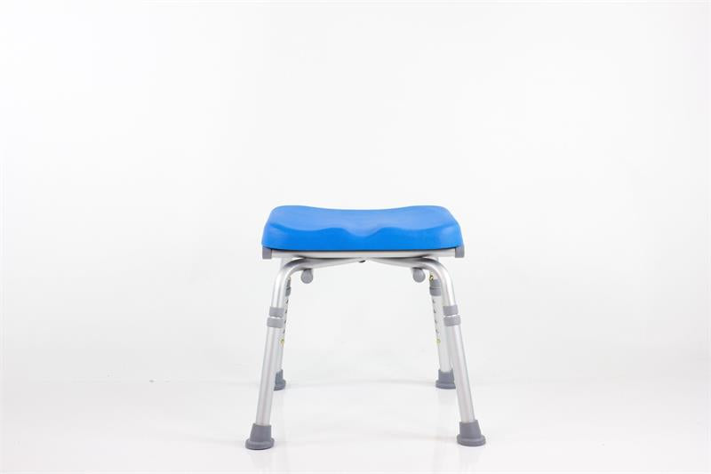 ComfortAble Padded Shower Chair by Platinum Health in blue|ComfortAble Padded Shower Chair with backrest removed|Remove both arms to create a stool|Remove one or both padded arms to customize your chair!|ComfortAble Padded Shower Chair with both arms removed|ComfortAble Padded Shower Chair diagram with measurements