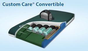 |PressureGuard Custom Care Convertible  Preview Product on Storefront|Shear transfer zones - layers of the PressureGuard Custom Care Convertible|Head to toe cylinders provide superior redistribution|Purchase an additional control unit for back up pressure redistribution|Recessed deck option is a V-Shape design with 84" length