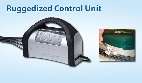 |PressureGuard Custom Care Convertible  Preview Product on Storefront|Shear transfer zones - layers of the PressureGuard Custom Care Convertible|Head to toe cylinders provide superior redistribution|Purchase an additional control unit for back up pressure redistribution|Recessed deck option is a V-Shape design with 84" length