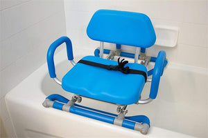 Hydroslide Sliding Bath Chair with Swivel Seat allows seated tub entry.