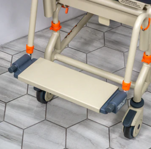 ShowerBuddy Roll-in Buddy Solo|Roll-in Buddy Solo w/Optional Splash Guard|Roll-in Buddy Solo w/Included Commode Pail|ShowerBuddy Roll-in Buddy Solo - Bodypoint Belt *Optional*|ShowerBuddy Roll-in Buddy Solo - Measurements|Optional Seat Overlay|Optional Closed Front Seat|Optional Flat Footplate 18"