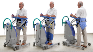 Arjohuntleigh Transfer/Walking Sling with user|Multiple views of the Arjohuntleigh Transfer/Walking Sling