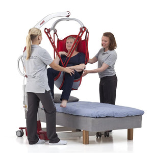 Molift Mover 300 Patient Lift as a Gait Trainer|Mover 300 lifting patient over bed|Molift Mover 300 Patient Lift N15050 With Free Shipping!|Four point spreader bar with patient on Mover 300|Four point spreader bar with patient on Mover 300 back view|Molift Mover 300 Patient Lift|Quick release spreader bar makes assembly and disassembly easy|Choose between two or four point spreader bar|Manual emergency lowering handle
