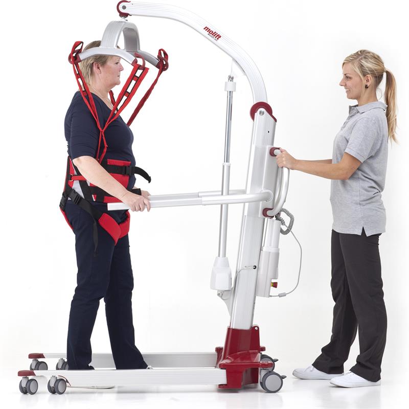 Molift Mover 300 Patient Lift as a Gait Trainer|Mover 300 lifting patient over bed|Molift Mover 300 Patient Lift N15050 With Free Shipping!|Four point spreader bar with patient on Mover 300|Four point spreader bar with patient on Mover 300 back view|Molift Mover 300 Patient Lift|Quick release spreader bar makes assembly and disassembly easy|Choose between two or four point spreader bar|Manual emergency lowering handle