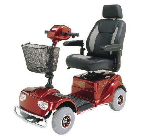 Merits Pioneer 10 4-Wheel Scooter in Red|Merits Pioneer 10 4-Wheel Scooter in Red|Merits Pioneer 10 4-Wheel Scooter in Red|Back of Merits Pioneer 10 4-Wheel Scooter in Red|Optional Weather Cover|Optional Canopy without foldable basket|Optional Oxygen Tank Holder|Optional Walker Holder|Optional Cane Holder|Optional Foldable Rear Basket|Optional Foldable Rear Basket